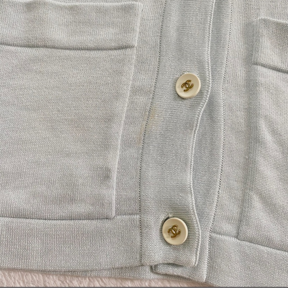 Chanel Boutique Vintage Knitted Vest In Duck Egg Blue Cc Buttons Size 34 View 5